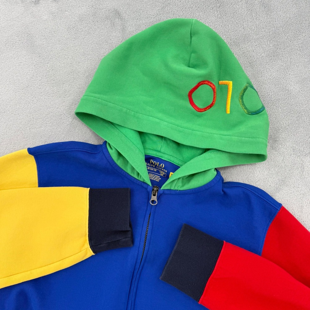 Polo Ralph Lauren Boys Colorblock Full Zip Hoodie Youth‎ Size Large 14-16